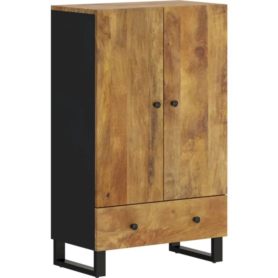 vidaXL Hoge kast met lade 60x33x100 cm massief mangohout en ijzer bruin, foto 3
