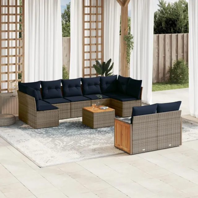 vidaXL 10-delige tuinbankset met kussens, grijs polyrotan, foto 2