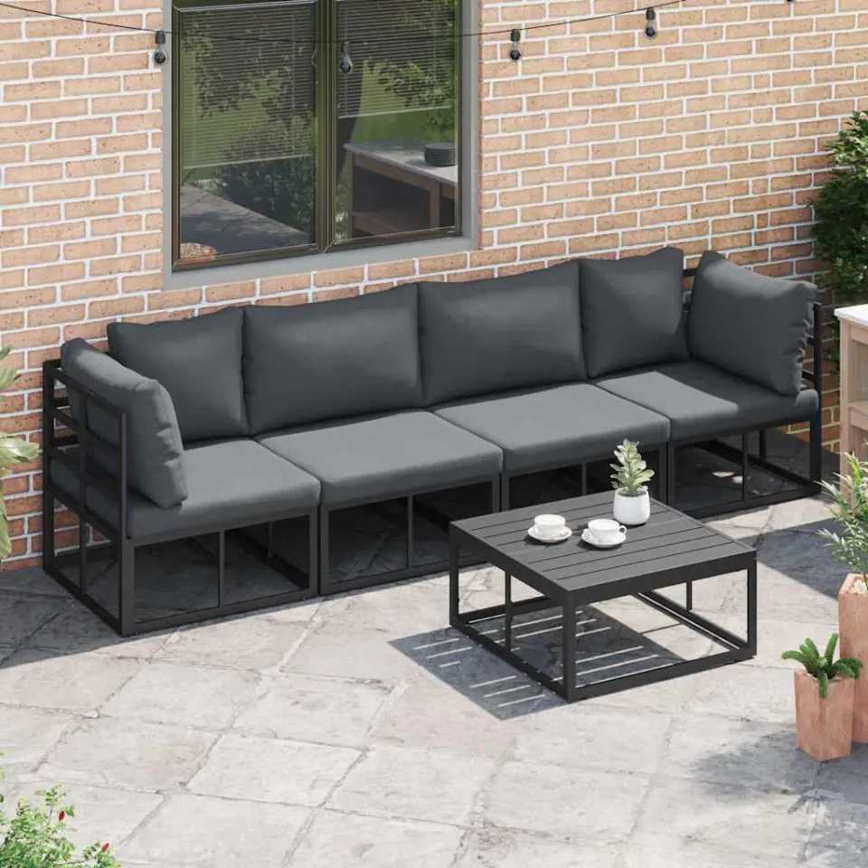 vidaXL Tuinbankenset 5 st Zwart Metaal, foto 3