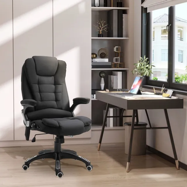 REDOM Bureaustoel - Gamingstoel - Massagefunctie en verwarmingsfunctie - 360° draaibaar - In hoogte verstelbaar - Kantelbare rugleuning - Polyester - Zwart - 68 x 72 x 110-120 cm