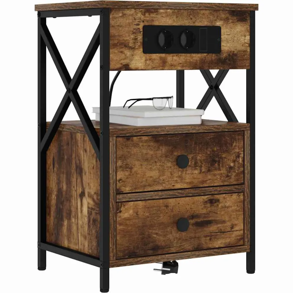 vidaXL Nachtkastje Gerookt eiken 40 x 31 x 60 cm Bewerkt hout Bruin