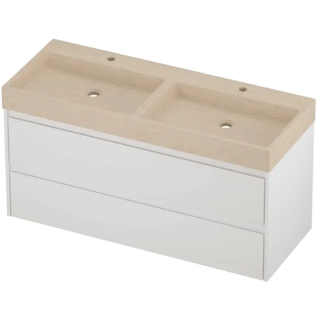 Proline Evoli Badmeubelset Hardsteen Loft 2 Gaten 120x46x62 cm Sand Stone Mat Wit