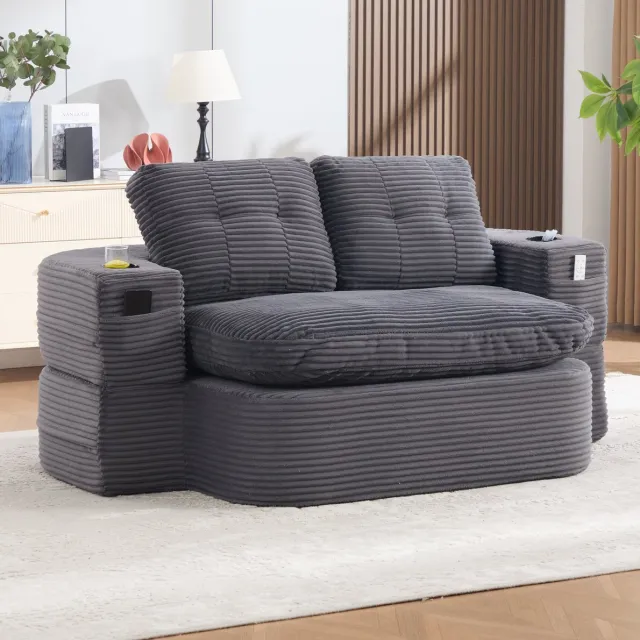 Wishdor Slaapbank - 2-in-1 met ligfunctie - hoge rugleuning en extra diepe zitting - vintage woonstijl - woonkamer of logeerkamer - cord - donkergrijs - 165 x 97 x 61 cm