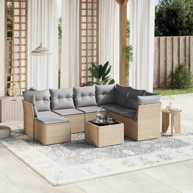 vidaXL 8-delige Loungeset met kussens poly rattan gemengd beige, foto 2
