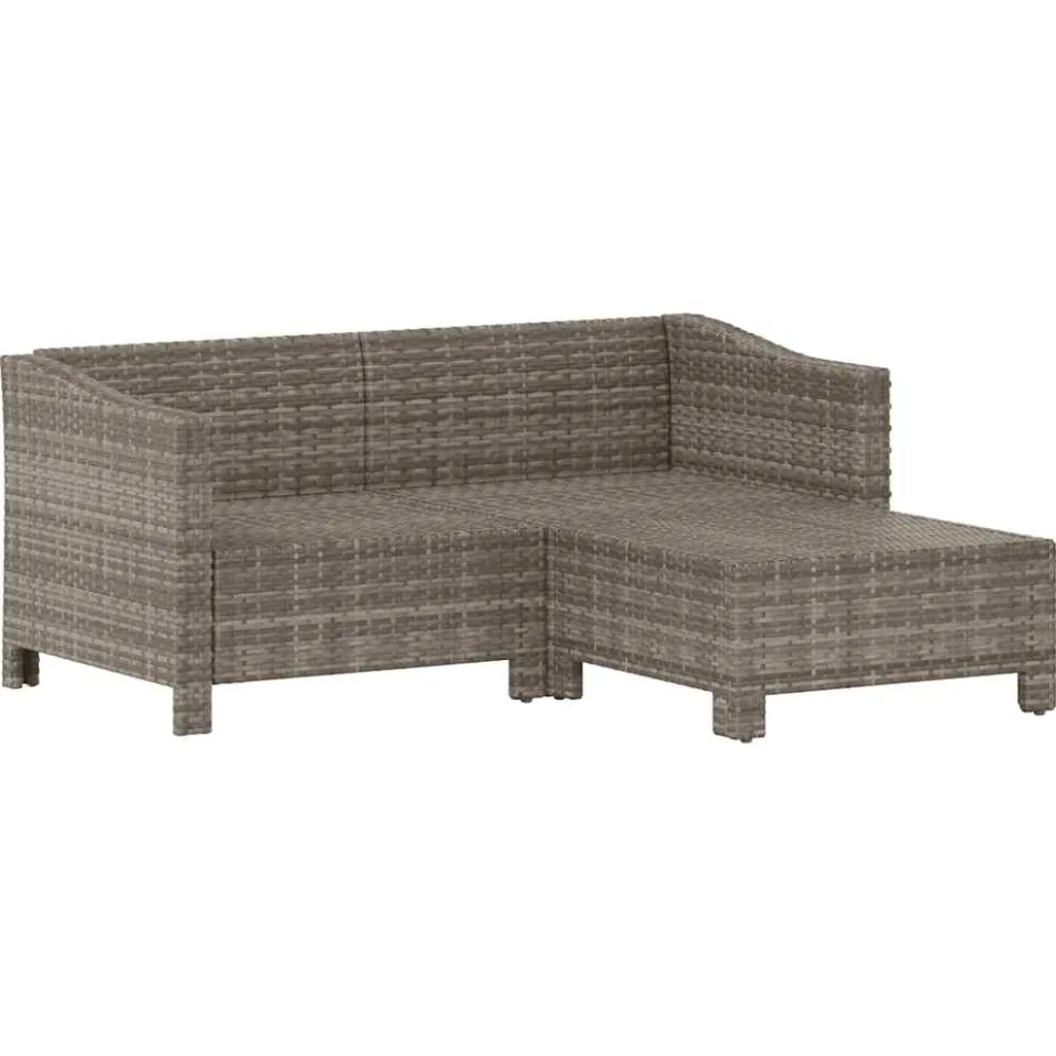 vidaXL 3-delige Loungeset met kussens poly rattan grijs, foto 2