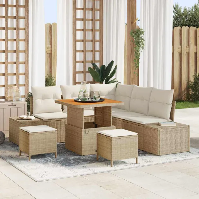 vidaXL Tuinbankenset 8 st Beige Poly riet, foto 2