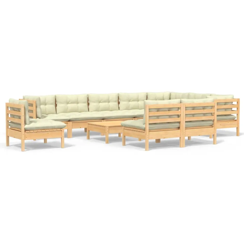 vidaXL 11-delige Loungeset met crèmekleurige kussens grenenhout