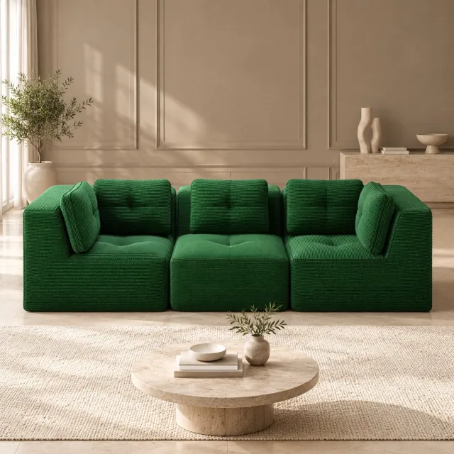 WUVRIE Modulaire hoekbank 297x104x69 cm - 3-zits met diepe zitting - Groen