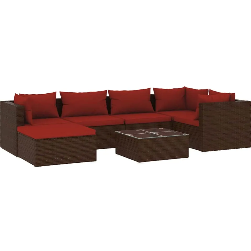 vidaXL 7-delige Loungeset met kussens poly rattan bruin, foto 3