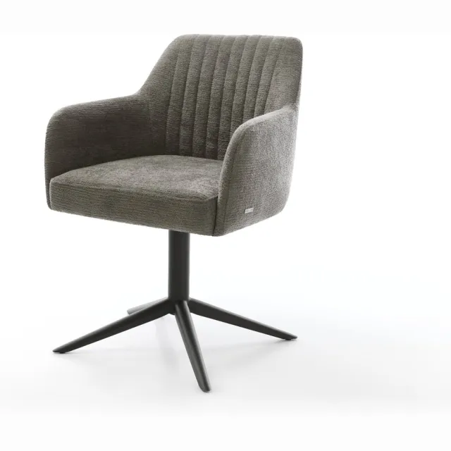 DELIFE Eetkamerstoel Greg-Flex kruispoot zwart bouclé zacht mud 360° draaibaar rocker-functie pocketveer kern Bruin