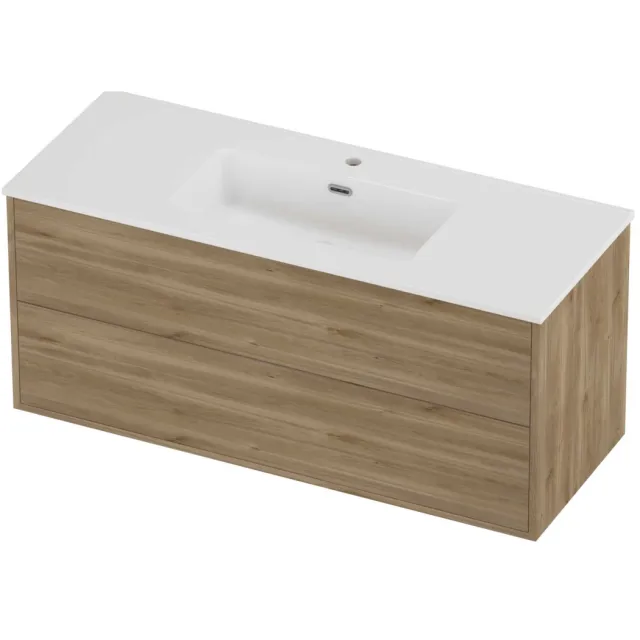 Proline Tribute Badmeubelset Porselein Elegant 1 Kraangat 120x46x54 cm Glans Wit Cider Oak Eiken