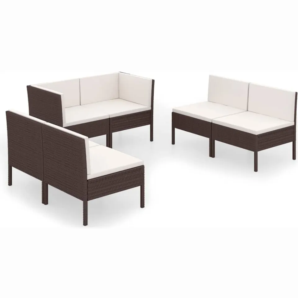 vidaXL 6-delige Loungeset met kussens poly rattan bruin, foto 4