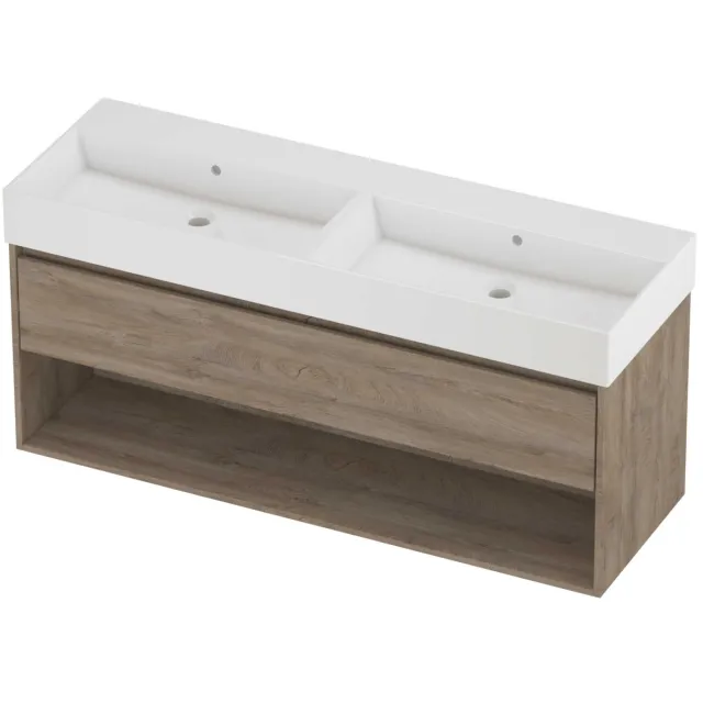 Proline Zara Badmeubelset Porselein Loft 140x46x65 cm Glans Wit Raw Oak Eiken