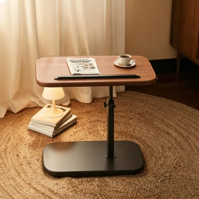 learnlogic In hoogte verstelbare en opklapbare bijzettafel voor naast de bank bijzettafel voor de woonkamer salontafel kleine tafel verplaatsbaar nachtkastje walnootkleur + zwart frame Walnoothout