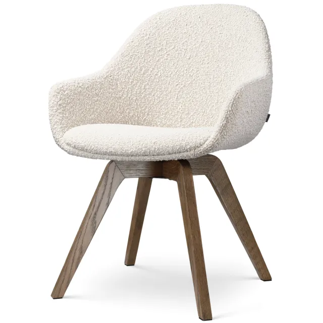Nolon Noor-Mae draaibare eetkamerstoel bouclé beige - walnoot houten onderstel