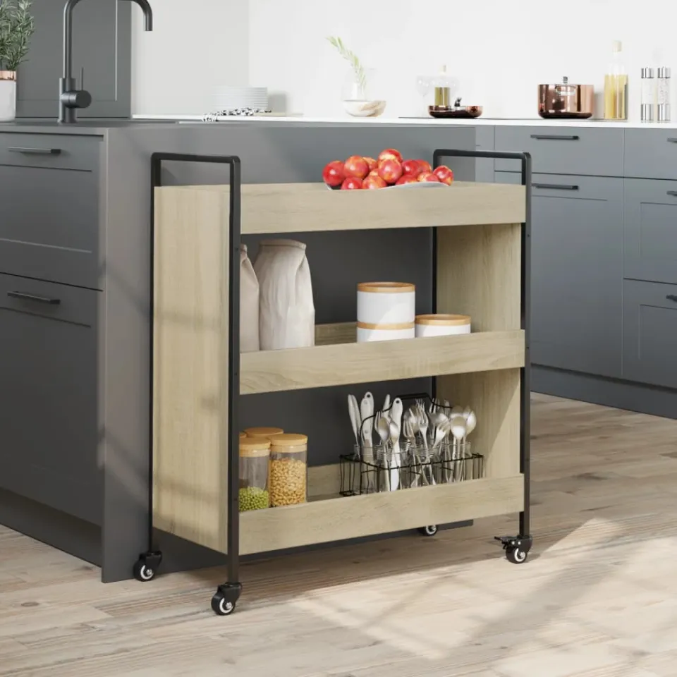 vidaXL Keukentrolley 70x30x82 cm bewerkt hout sonoma eikenkleurig, foto 4