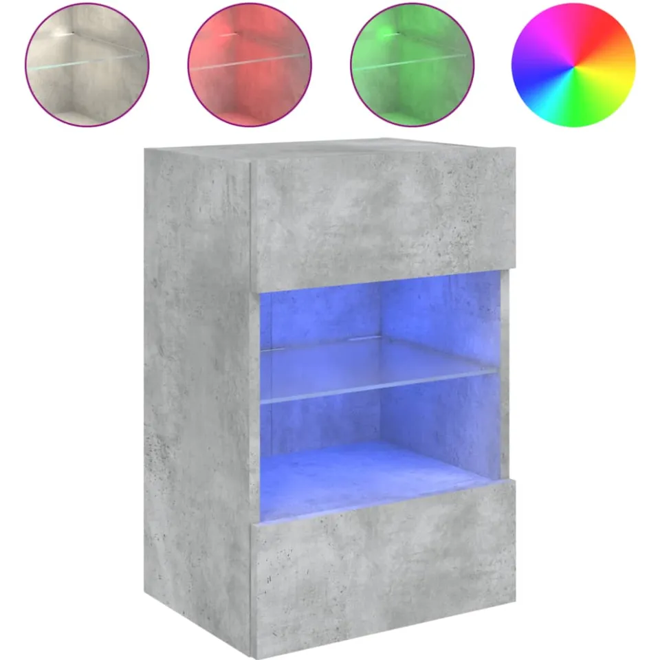 vidaXL Tv-wandmeubel met LED-verlichting 40x30x60,5 cm betongrijs grijs, foto 3