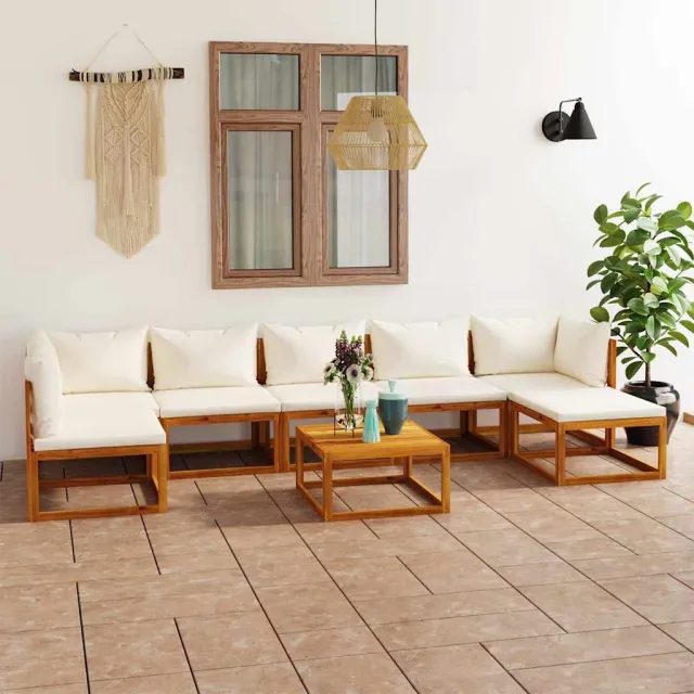 vidaXL 8-delige Loungeset met kussens massief acaciahout crème, foto 2