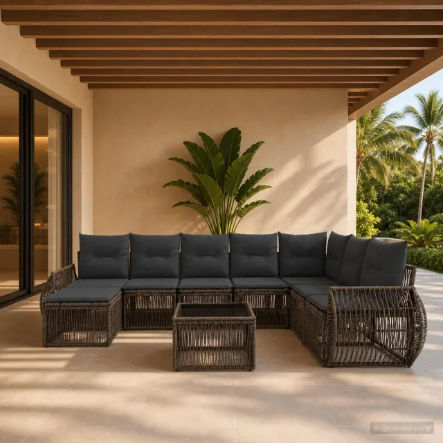 vidaXL Tuinbankenset 9 st Grijs en Donkergrijs poly rattan