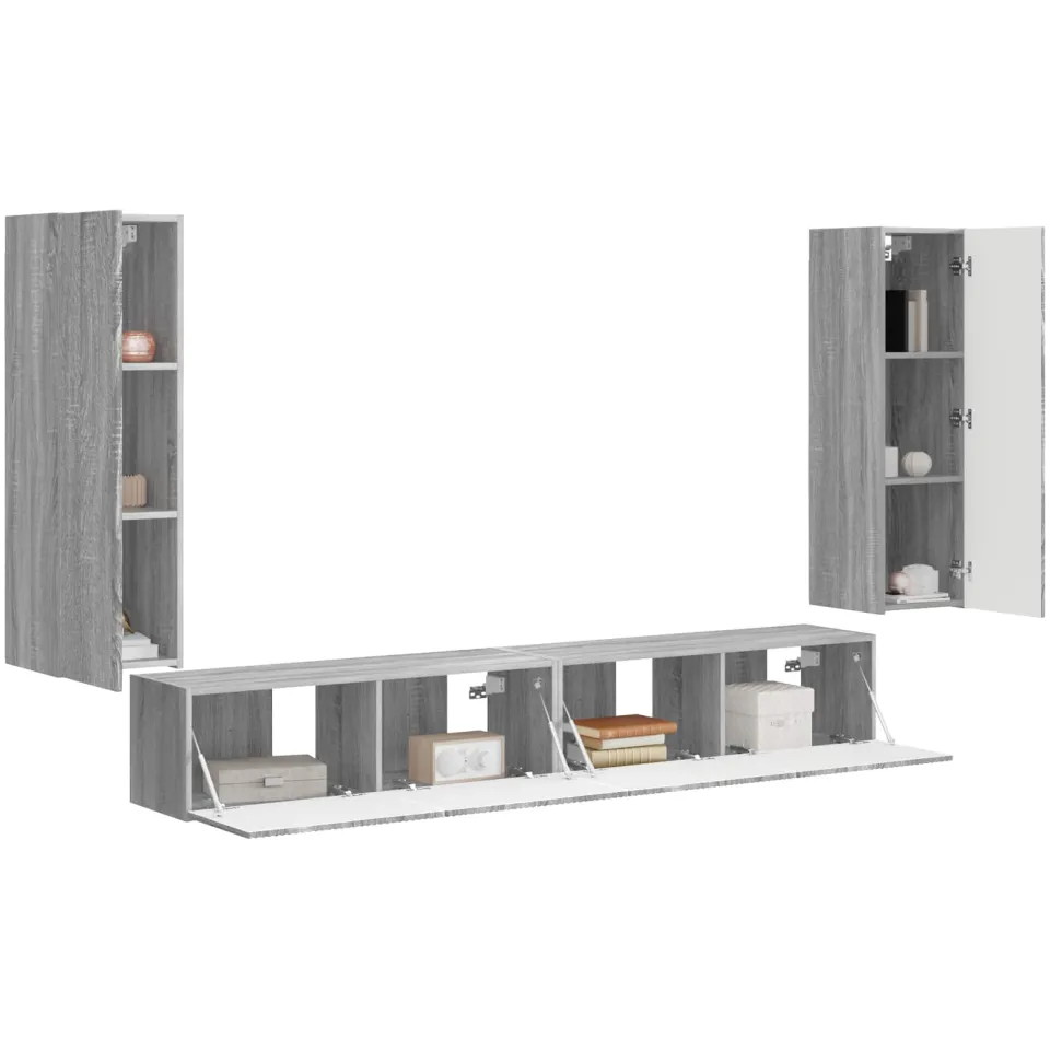vidaXL TV Wandkast Set 4 st Grijs Sonoma Bewerkt hout