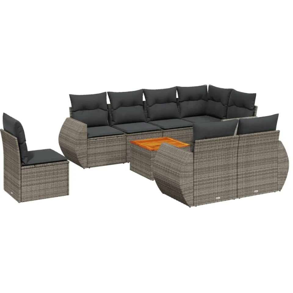 vidaXL 9-delige Loungeset met kussens poly rattan grijs, foto 3