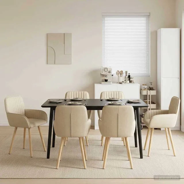 vidaXL Eettafelstoelen 6 st Stof Crèmekleurig 56,5 x 50 x 87,5 cm