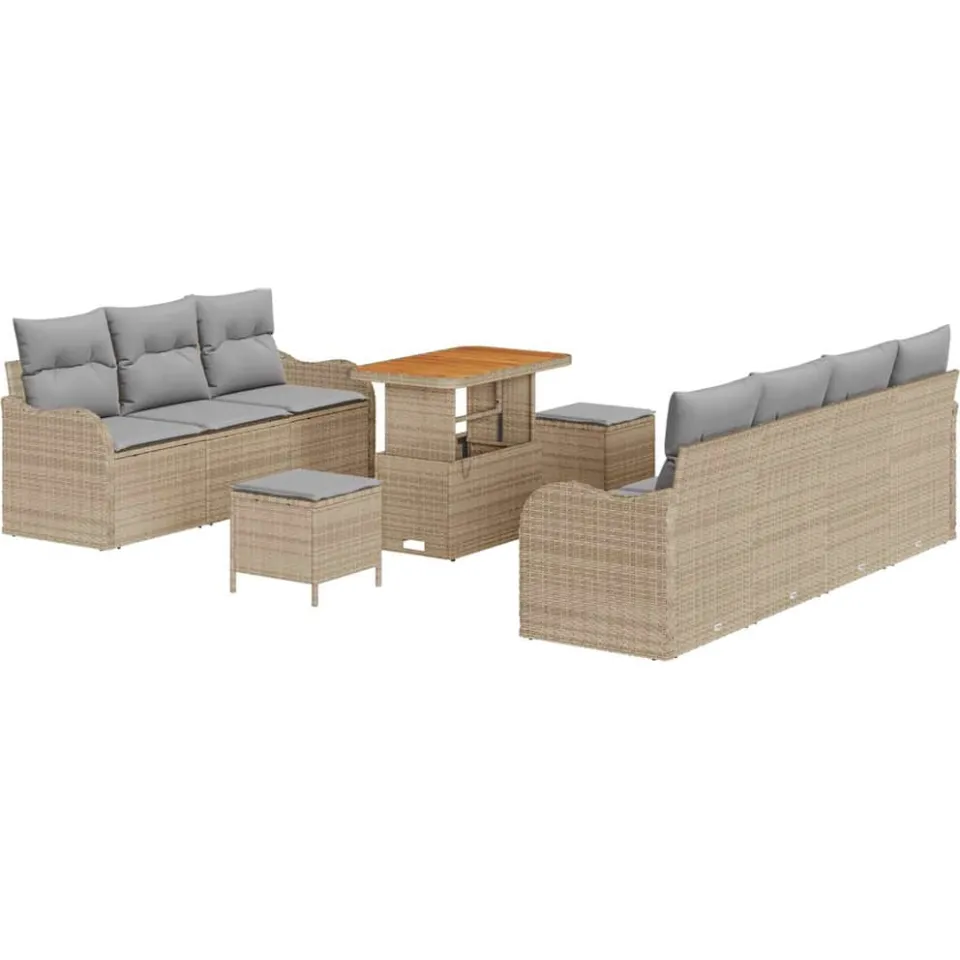 vidaXL Tuinbankenset 10 st Beige poly rattan