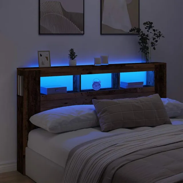 vidaXL Hoofdeinde met LED 180x18,5x103,5 cm bewerkt hout oud hout Bruin