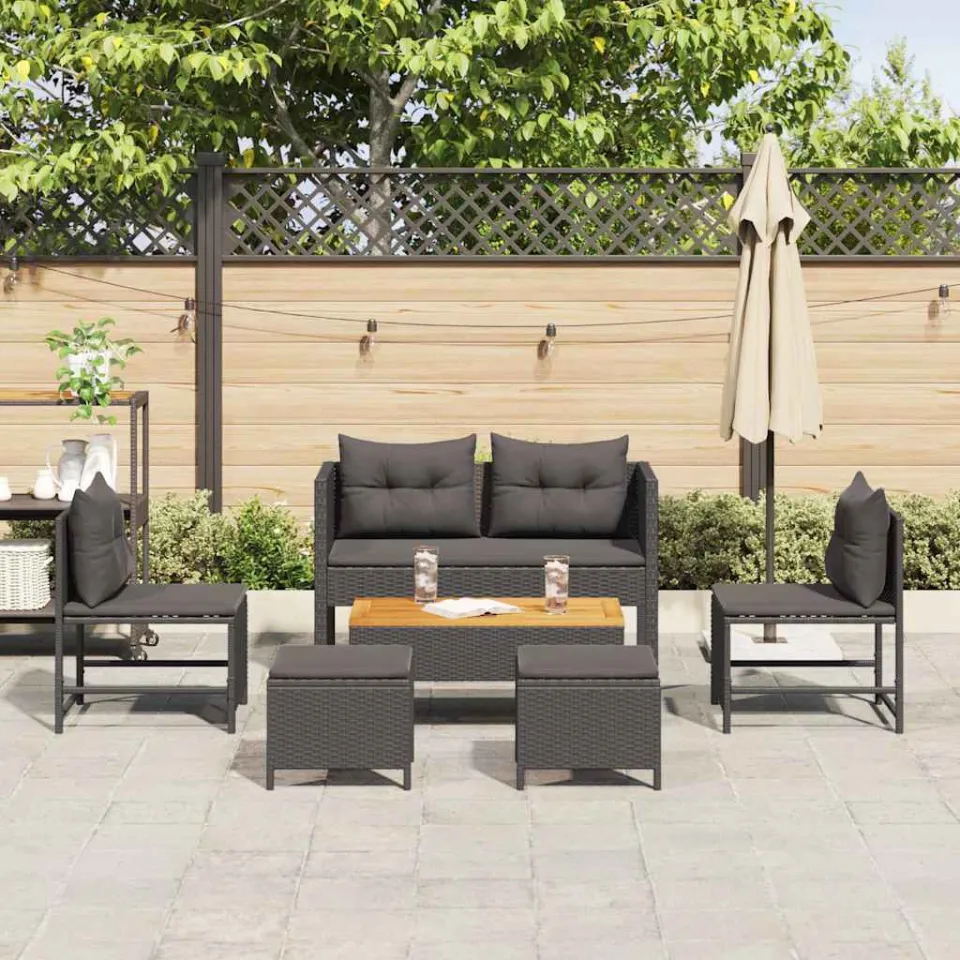 vidaXL Tuinbankenset 6 st Zwart poly rattan, foto 3