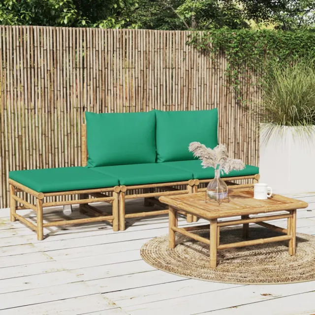 vidaXL 4-delige Loungeset met kussens bamboe groen, foto 2