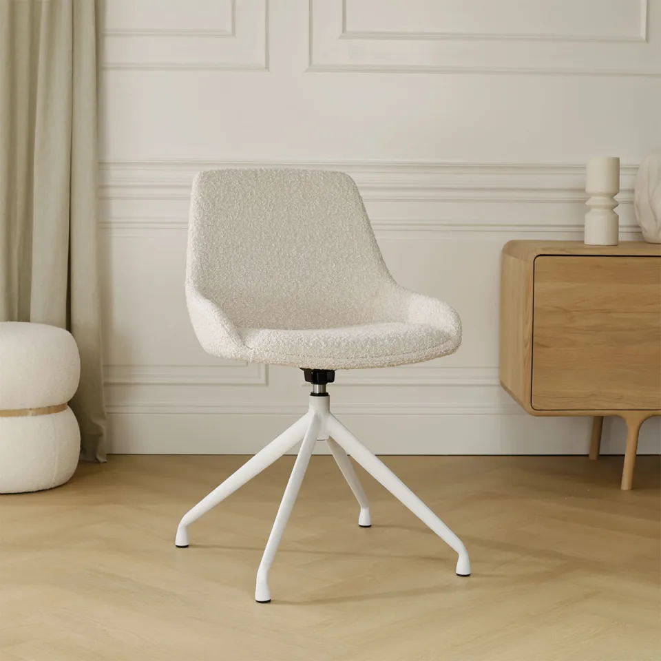 Nolon Nola-Isa draaibare eetkamerstoel bouclé beige - wit onderstel, foto 2