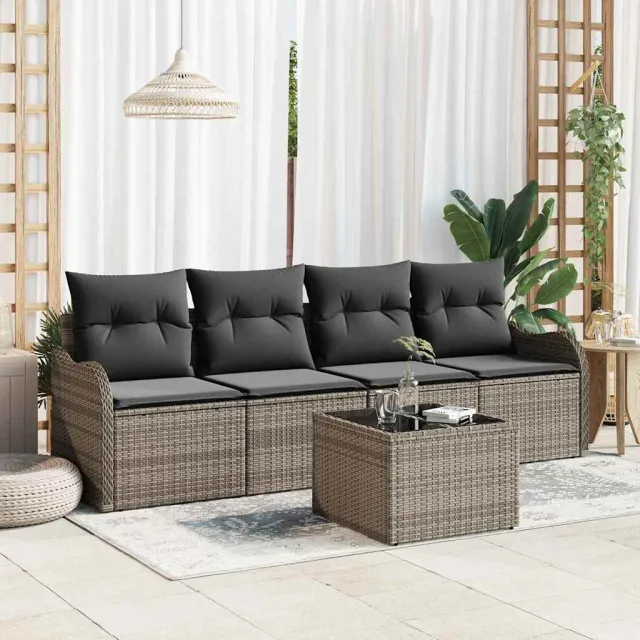 vidaXL Tuin Sofa Set 5 st 4-zits Grijs poly rattan