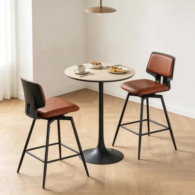 CHICFURN Barkruk - voor volwassenen - 360° draaibaar - set van 2 - bruin