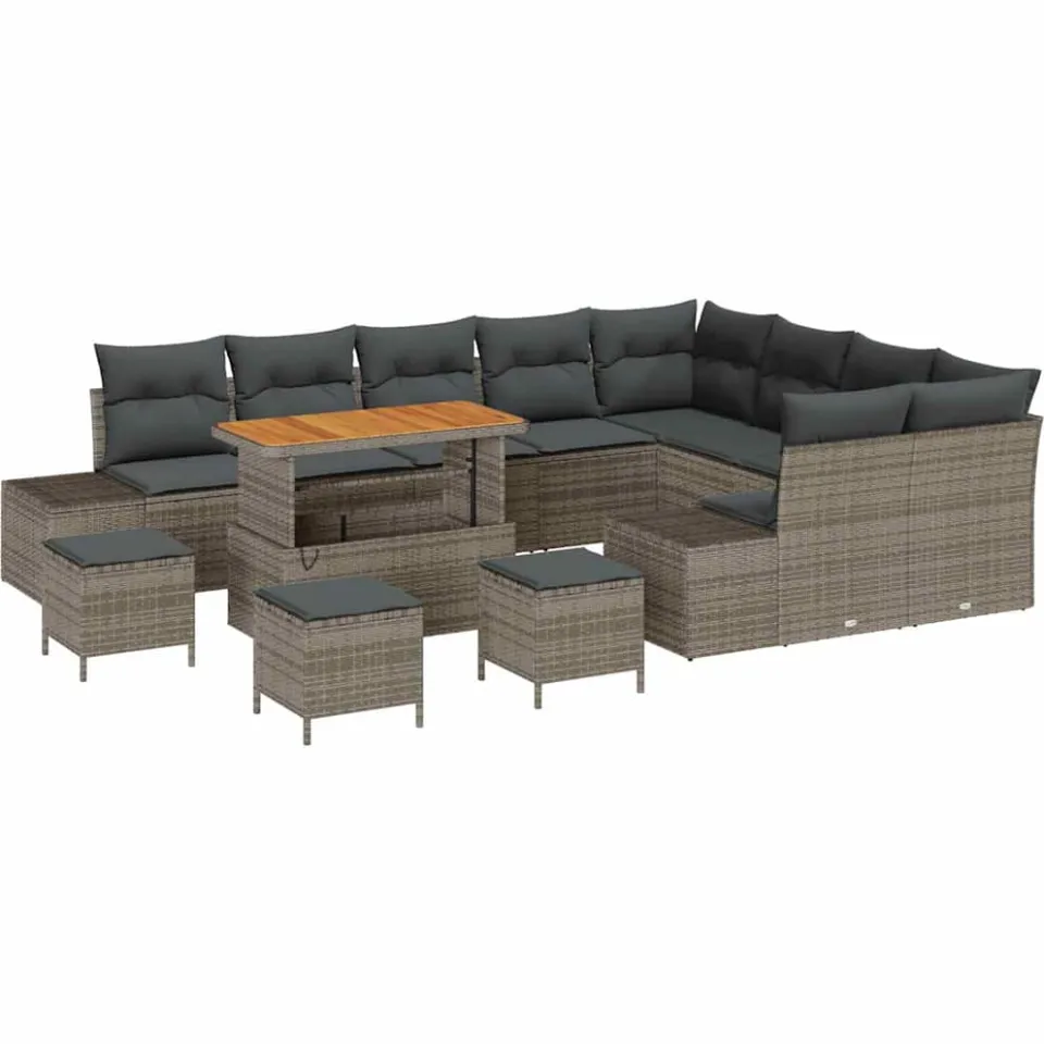 vidaXL Tuinbankenset 13 st Grijs poly rattan, foto 4
