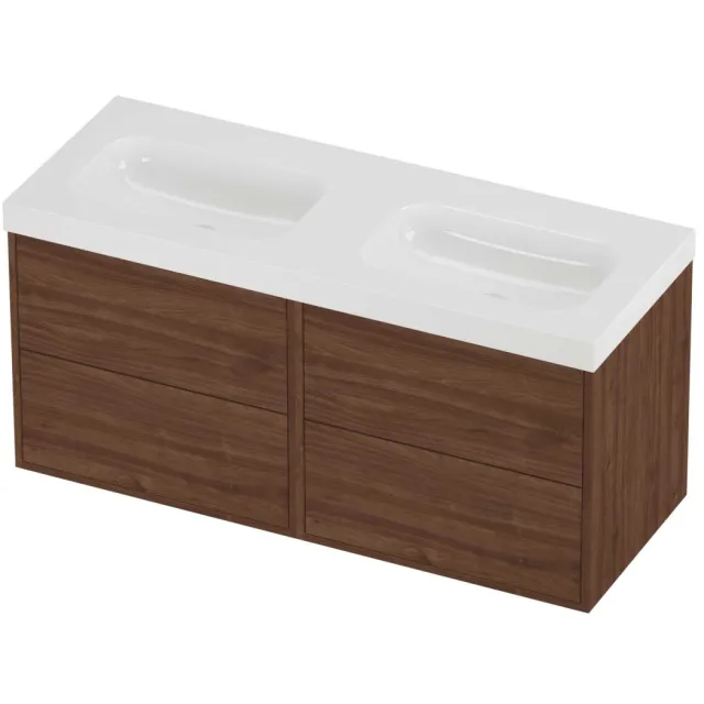 Proline Haga Badmeubelset Polystone Mezza Voor Grepen 120x46x58 cm Glans Wit Indian Walnut Houtlook