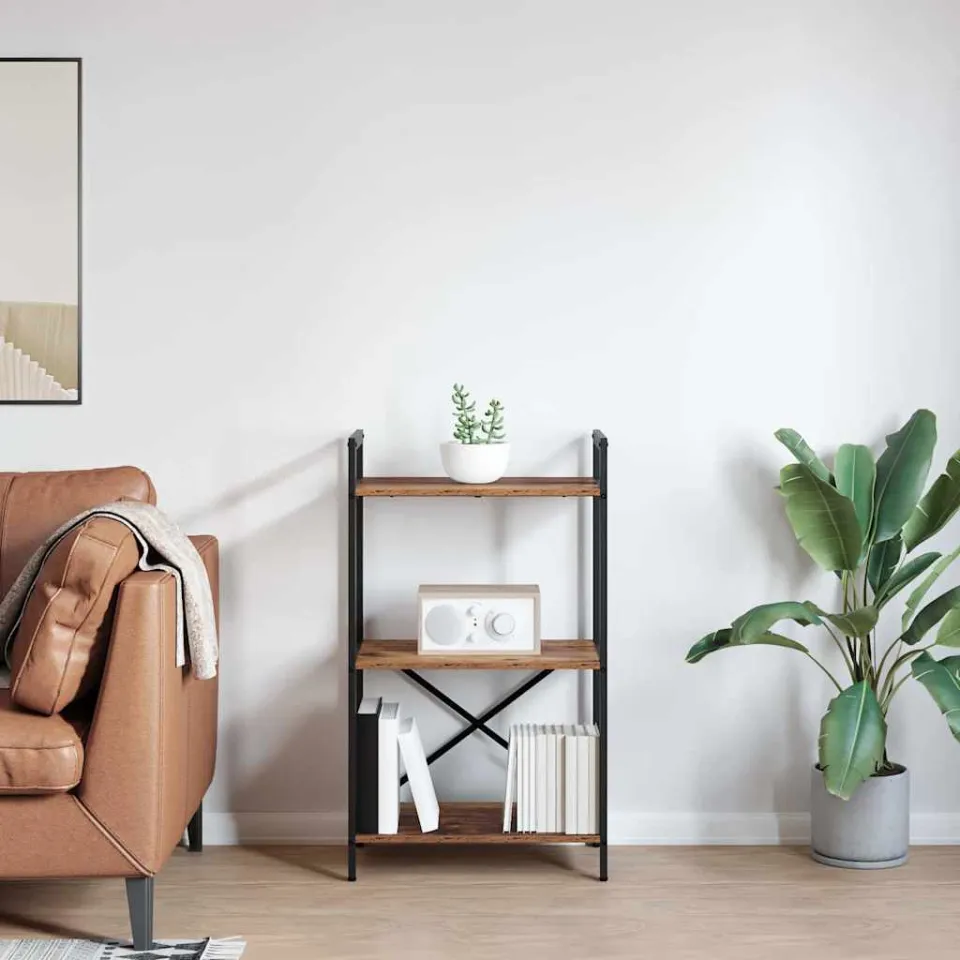 vidaXL Boekenkast 3-laags 56 x 34 x 96 cm Bewerkt hout Oud Hout bruin, foto 4
