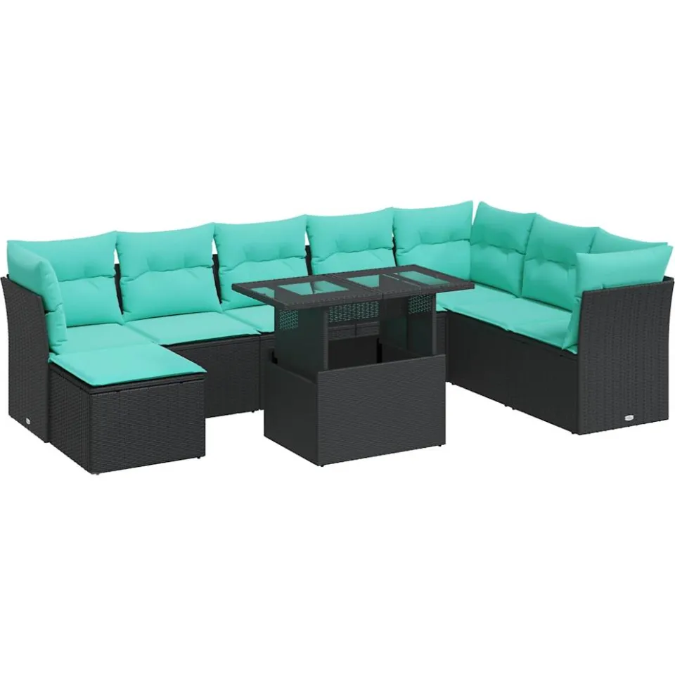 vidaXL 9-delige Loungeset met kussens poly rattan acacia zwart, foto 3