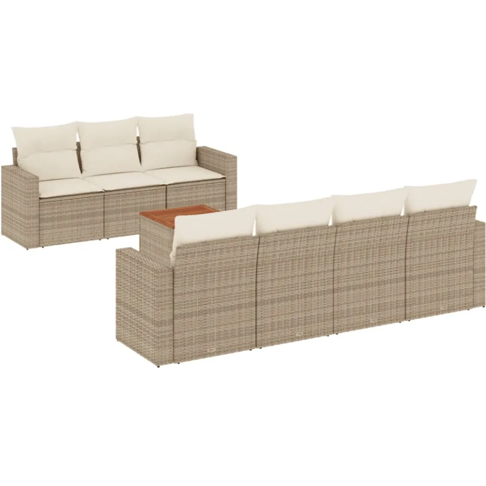 vidaXL 8-delige Loungeset met kussens poly rattan beige, foto 3