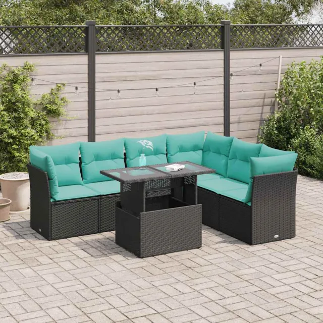 vidaXL 7-delige Loungeset met kussens poly rattan acacia zwart, foto 2