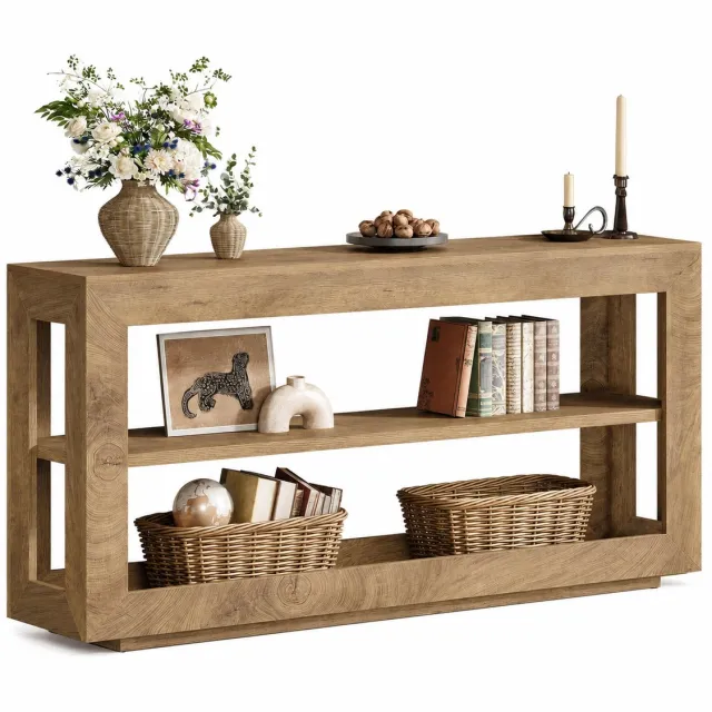 C. , R. E. CORE Binnenkomsttafel - Consoletafel - 3-laags opbergruimte - Haltafel - Opbergkast - Entreetafel - 160x35x85 - Bruin