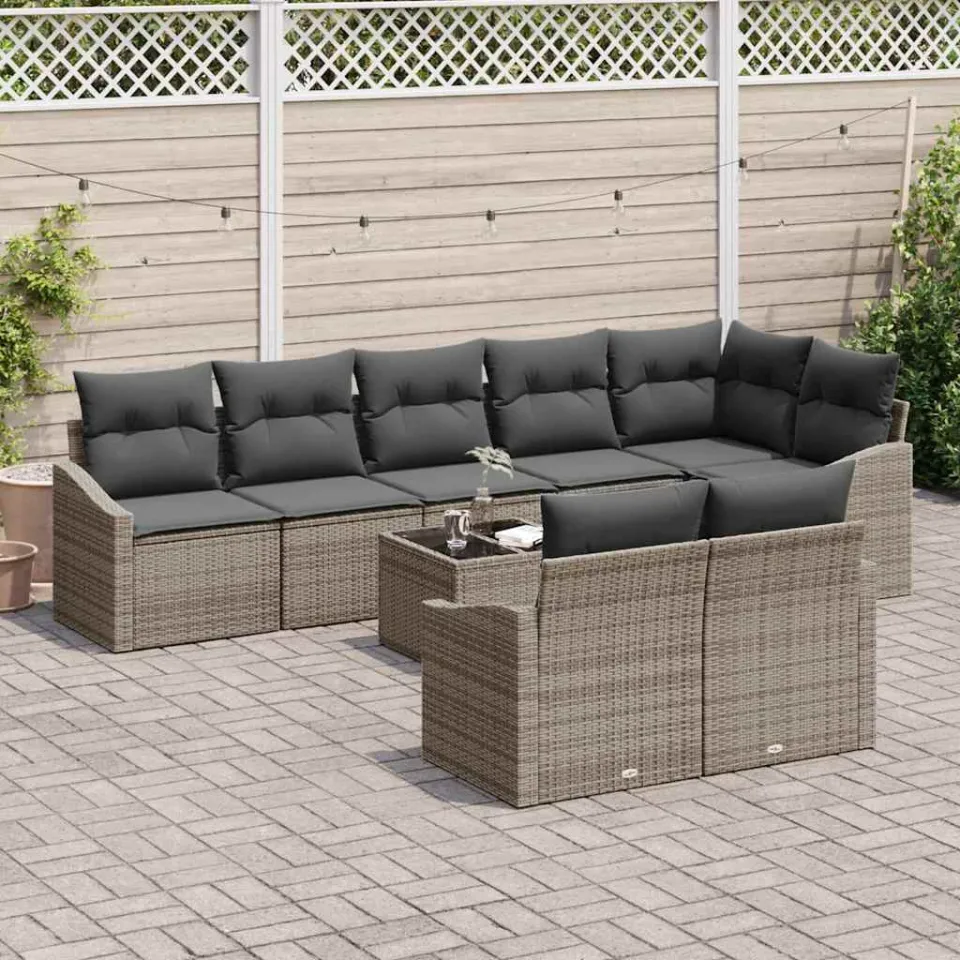 vidaXL Bankstel 9 st Grijs poly rattan, foto 3