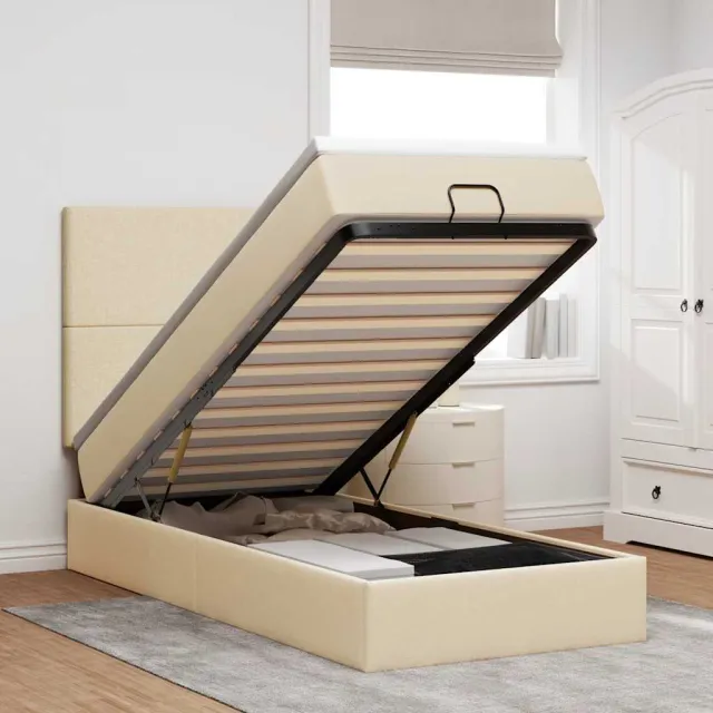 vidaXL Bed met matras 90x200 cm stof crèmekleurig