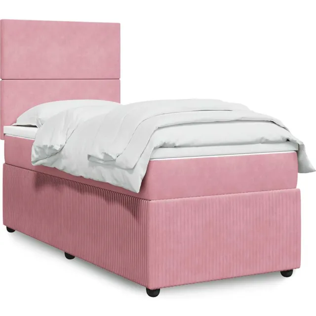 vidaXL Boxspring met matras fluweel roze 100x200 cm