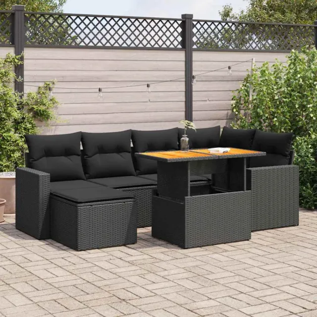 vidaXL 7-delige Loungeset met kussens poly rattan zwart, foto 2