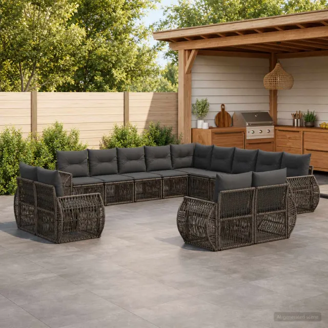vidaXL Tuinbankenset 13 st 13-zits Grijs en Donkergrijs poly rattan, foto 2