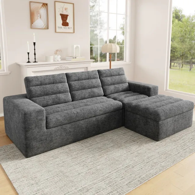 COVREO Hoekbank 253x161x89 cm lichtgrijs, chenille met losse modules