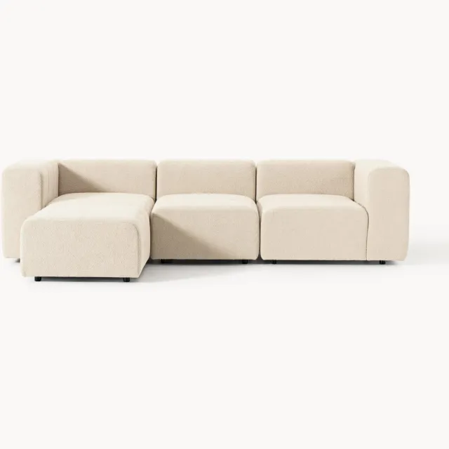 Westwing Collection Modulaire bouclé bank Lena (4-zits) met poef (links/rechts) Beige