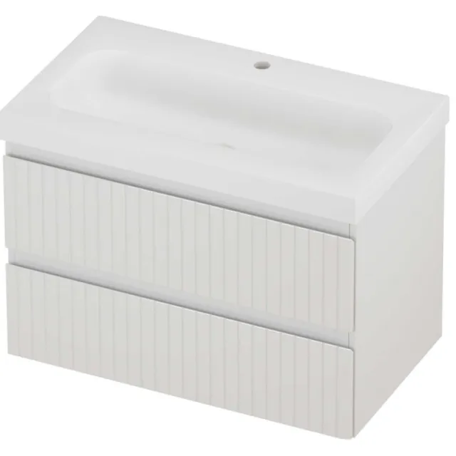 Proline Haga Badmeubelset Polystone Mezza 1 Kraangat Gefreesd 80x46x58 cm Mat White Glans Wit