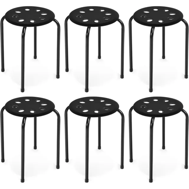 Costway Stapelkruk, set van 6, stapelbare metalen kruk, eetkamerkruk, kruk voor thuis, kantoor, klaslokaal, 44,5 cm zithoogte (zwart)