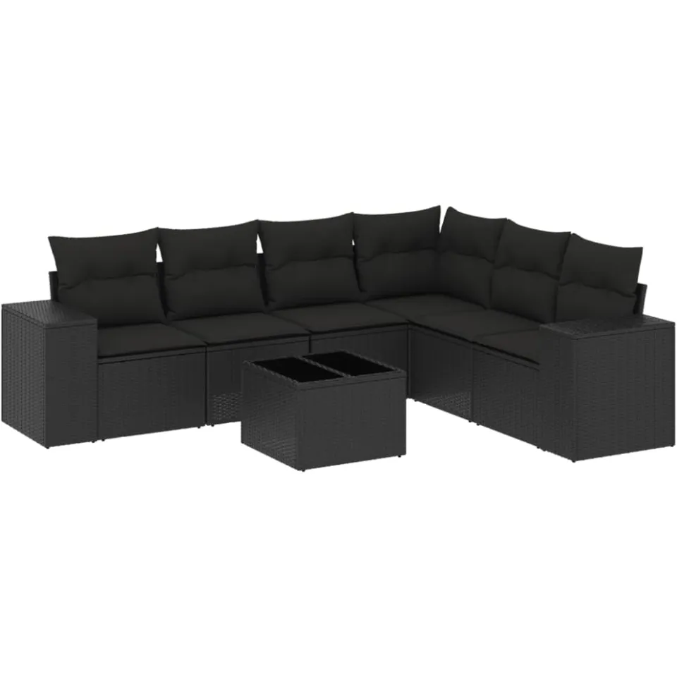 vidaXL 7-delige Loungeset met kussens poly rattan zwart